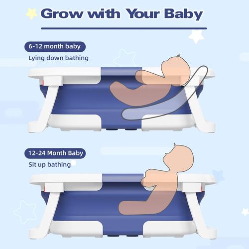 Bañera Bebé Plegable con Cojín y Termómetro